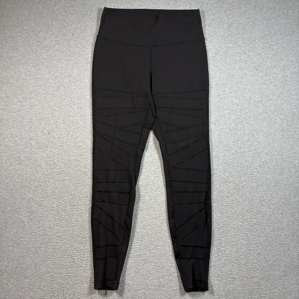Lululemon High Rise Leggings Size 10 Black Strappy Criss Cross Mesh Accent Pants